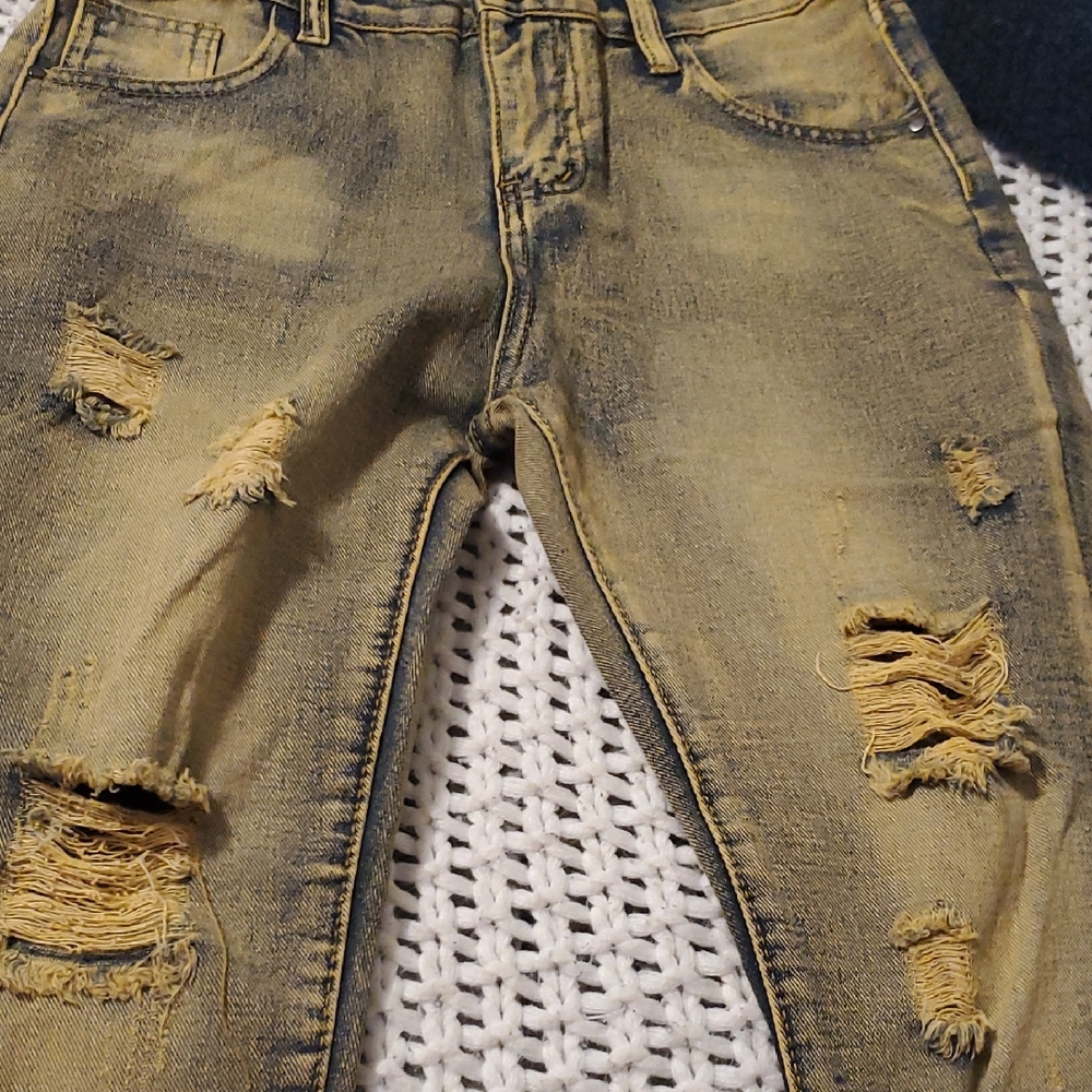 Police Yellow Distressed Men's Skinny Jeans